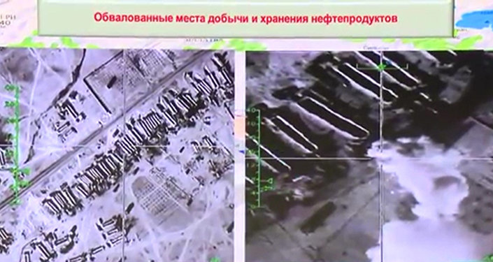 The sites of extraction and storage of oil products. Maximum available quality. (Still frames taken from the video posted by the Russian Defense Ministry on its official YouTube channel.)